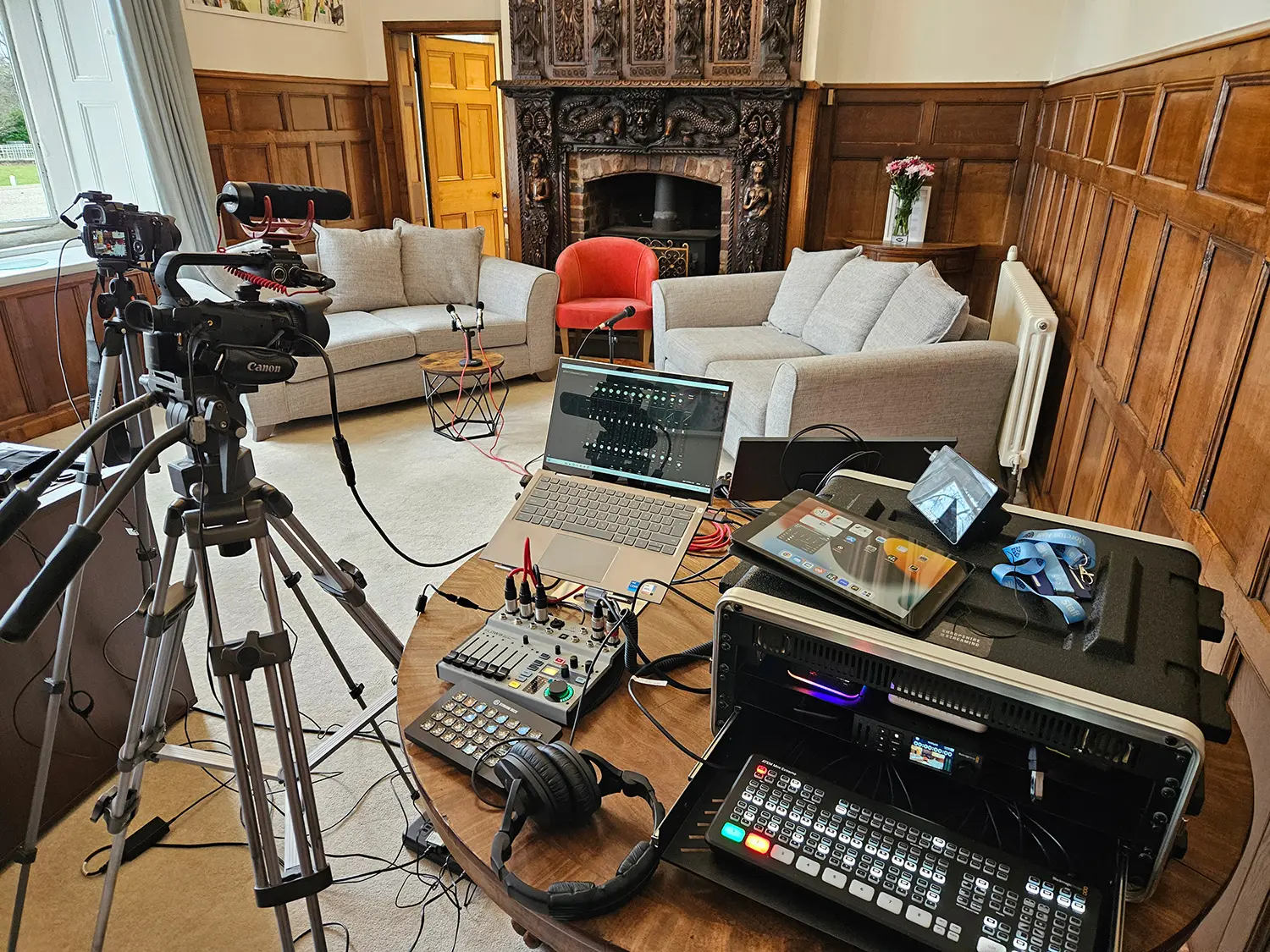 <p>Record your event with multiple cameras and broadcast quality audio. </p>